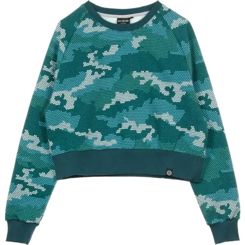 Camo Cropped Crew Neck Sweatshirt , female, Sizes: M, S - Dolly Noire - Modalova