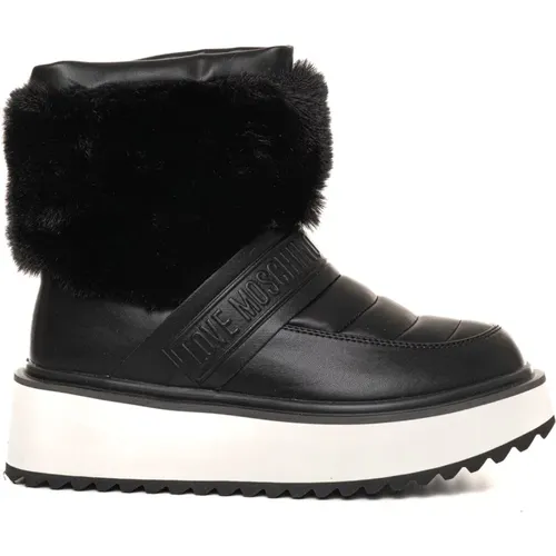 Faux Fur Slip-On Quilted Boots , female, Sizes: 4 UK, 6 UK, 3 UK, 5 UK - Love Moschino - Modalova