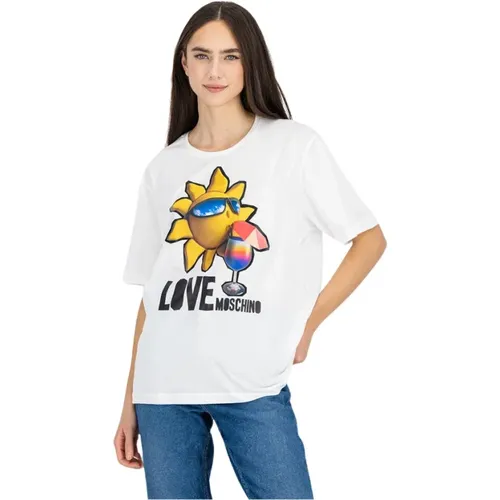 Casual-chic Baumwoll-T-Shirt mit Logo-Print - Love Moschino - Modalova