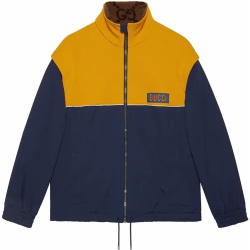 Blauer technischer Jersey-Mantel mit Logo-Patch - Gucci - Modalova