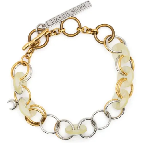 Golden Chain Bracelet with Mother of Pearl Disks , female, Sizes: ONE SIZE - Marine Serre - Modalova