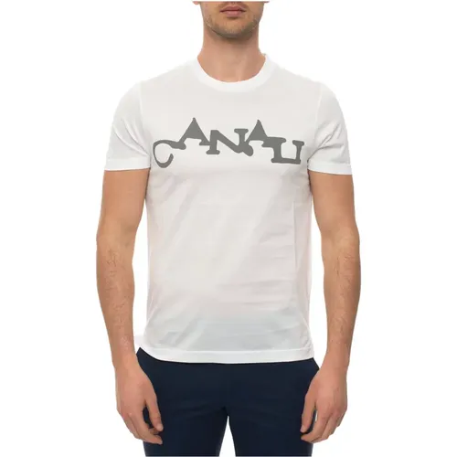 Kurzärmeliges Rundhals-T-Shirt - Canali - Modalova