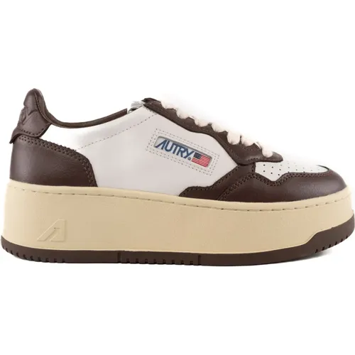 White/Chestnut Leather Platform Sneakers , female, Sizes: 6 UK, 8 UK - Autry - Modalova