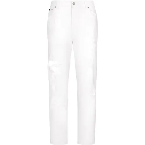 Distressed Straight-Leg Jeans , female, Sizes: S - Dolce & Gabbana - Modalova