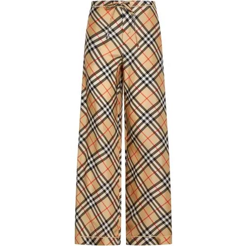 Check Print Silk Trousers , female, Sizes: 3XS, XS, 2XS - Burberry - Modalova