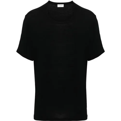 Crew Neck T-shirt in Viscose and Wool Blend , male, Sizes: M, L, 2XL - Saint Laurent - Modalova