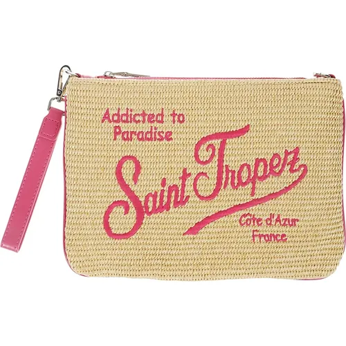 Straw Parisienne Clutch Bag with Pink Details , female, Sizes: ONE SIZE - MC2 Saint Barth - Modalova