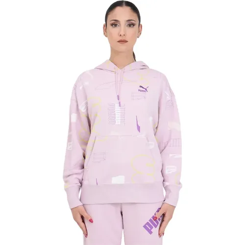 Rosa Classics Love Hoodie Pullover , Damen, Größe: L - Puma - Modalova