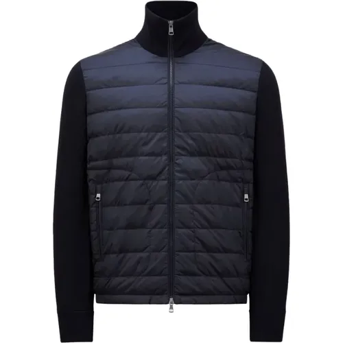 Navy Gepolsterte Woll-Strickjacke - Moncler - Modalova