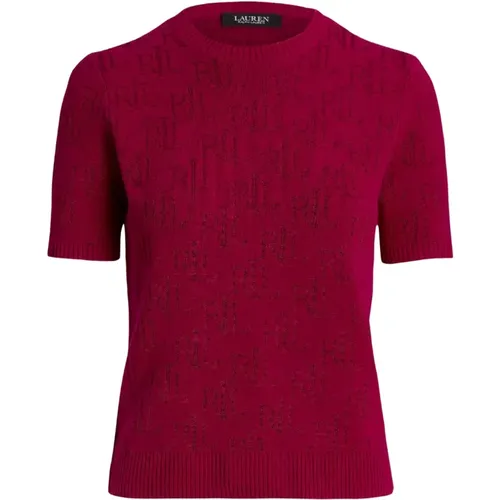 Rosa kurzärmeliger Pullover mit Monogramm , Damen, Größe: XS - Ralph Lauren - Modalova