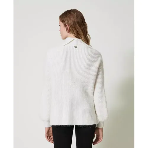 Gehäkelter Bestickter Angora Pullover , Damen, Größe: M - Twinset - Modalova