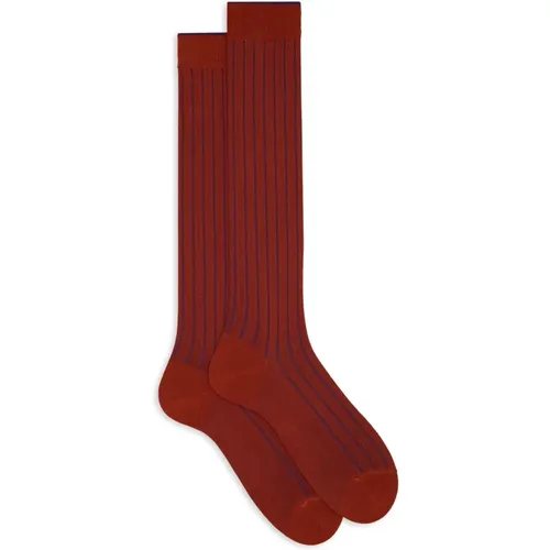 Lange orange plattierte Baumwollsocken für Damen mit breitem Rippenmuster , Damen, Größe: S - Gallo - Modalova