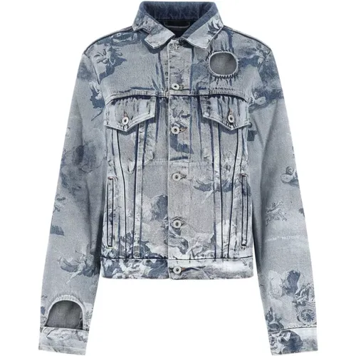 Gedruckte Jeansjacke , Damen, Größe: S - Off White - Modalova