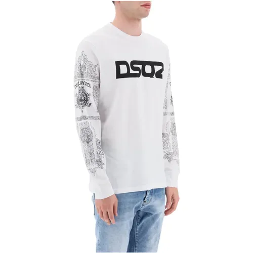 Graphic Print Long-Sleeved T-Shirt , male, Sizes: M - Dsquared2 - Modalova