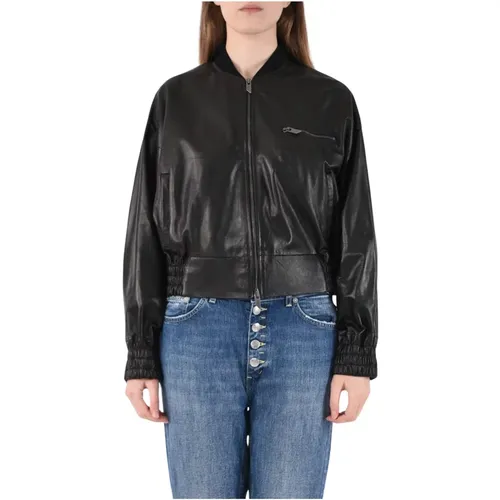 Leather bomber jacket with ribbed collar , female, Sizes: M - Salvatore Santoro - Modalova