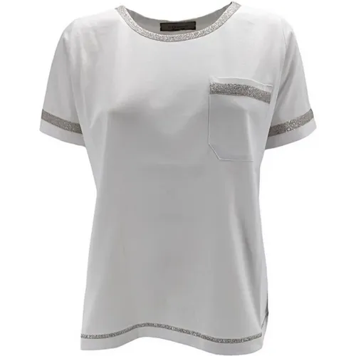 Weißes T-Shirt mit Lurex-Details , Damen, Größe: 2XL - D.Exterior - Modalova