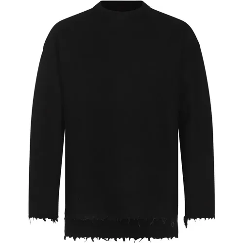 Schwarzer Wollpullover mit Fransenbund - Jil Sander - Modalova