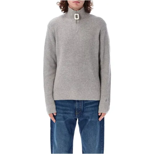 Hellgrauer Strick-Halb-Zip-Pullover - JW Anderson - Modalova