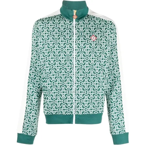 Grüne Monogramm-Track-Jacke mit Jacquard-Seitenstreifen , Herren, Größe: M - Casablanca - Modalova