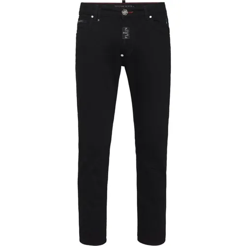 Schwarze Skinny Denim Jeans Nieten Logo , Herren, Größe: W32 - Philipp Plein - Modalova