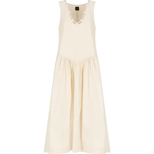 Elegantes Ivory Spitzen V-Ausschnitt Kleid - pinko - Modalova