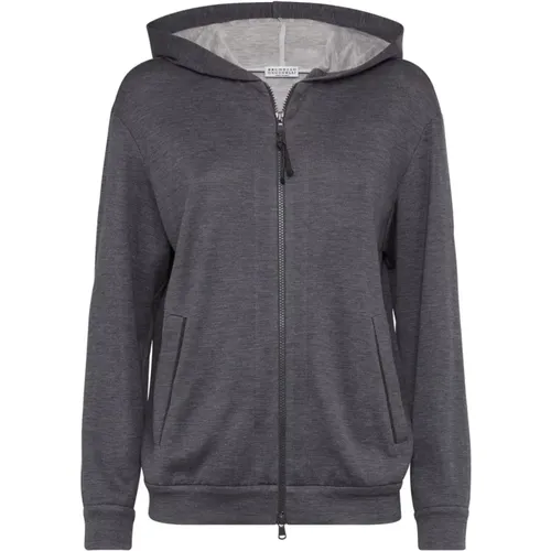 Grey Silk-Cotton Blend Hoodie Sweater , female, Sizes: M, XS, S - BRUNELLO CUCINELLI - Modalova