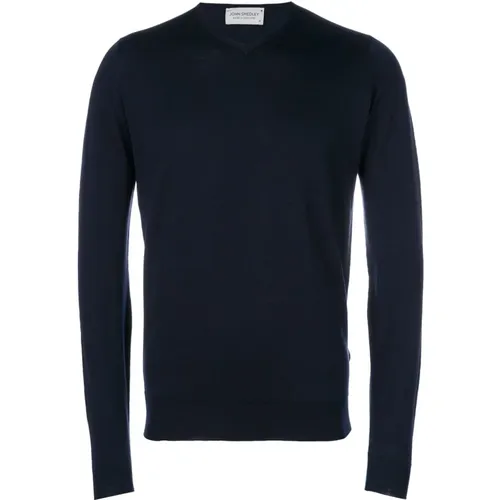 Navy Merino V-Neck Jumper , male, Sizes: XL - John Smedley - Modalova