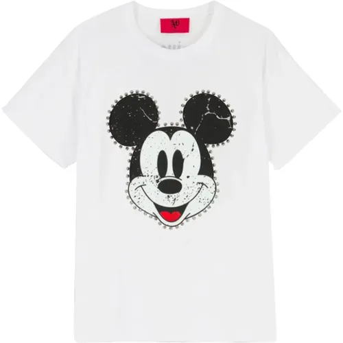 Mickey Mouse Print Weißes T-Shirt , Damen, Größe: S - Aniye By - Modalova