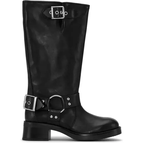 Schwarze Bikerstiefel mit Harness-Details , Damen, Größe: 39 EU - JoDis - Modalova