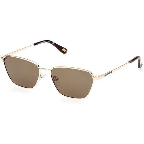 Golden Frame Brown Polarized Sunglasses , female, Sizes: 55 MM - Skechers - Modalova