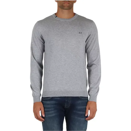 Merino Wolle Baumwolle Bestickter Pullover , Herren, Größe: L - Sun68 - Modalova