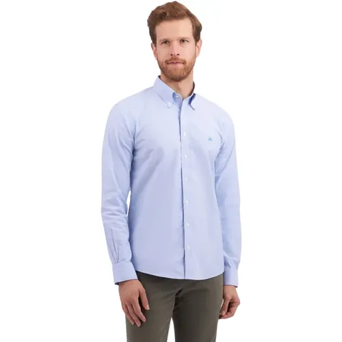 Blaues Slim Fit Non-Iron Stretch Baumwollhemd mit Button-Down-Kragen , Herren, Größe: M - Brooks Brothers - Modalova