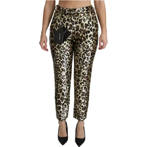 Leopard Sequined High Waist Pants , female, Sizes: XL, 2XS, M, S, L - Dolce & Gabbana - Modalova