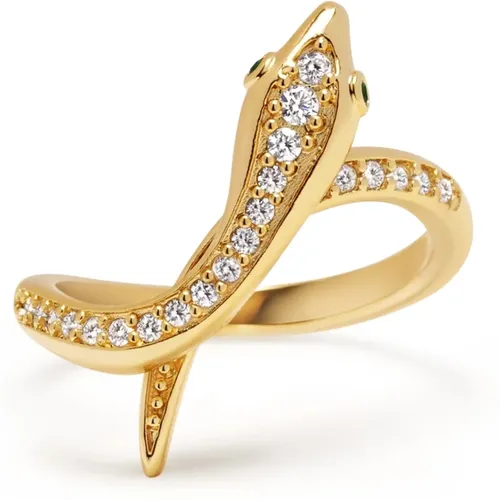 Snake Ring with CZ Gold Plating , female, Sizes: ONE SIZE - Nialaya - Modalova
