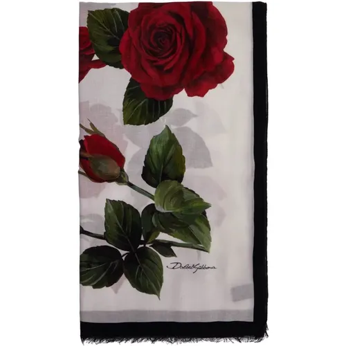 Rose Print Silk Blend Scarf , female, Sizes: ONE SIZE - Dolce & Gabbana - Modalova