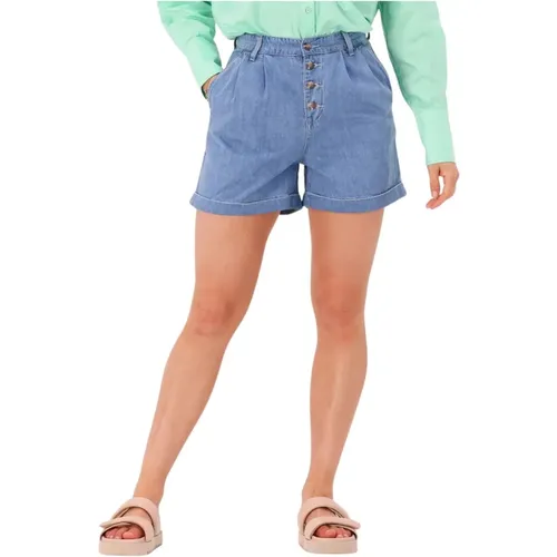 Blaue High Waist Denim Shorts - Object - Modalova