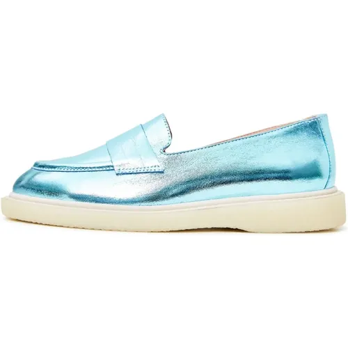 Flache Sohlenloafer - Metallic Blau , Damen, Größe: 38 EU - Cesare Gaspari - Modalova