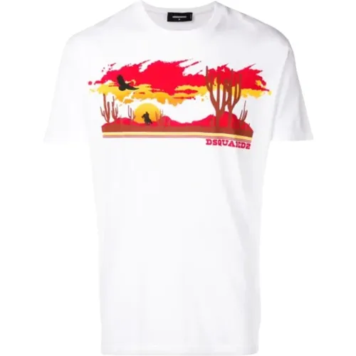 Grafikdruck Baumwoll T-shirt Top - Dsquared2 - Modalova