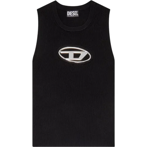 Tanktop mit Ausschnitt und Logo-Plakette , Damen, Größe: M - Diesel - Modalova