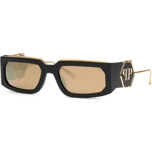 Sunglasses,Schwarze Rauchspiegel Gold Sonnenbrille - Philipp Plein - Modalova