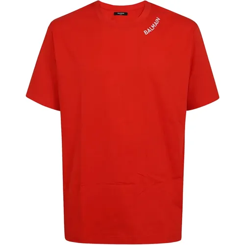 Stitch Kragen T-Shirt - Straight Fit,Stitch Kragen T-Shirt Gerade Passform - Balmain - Modalova