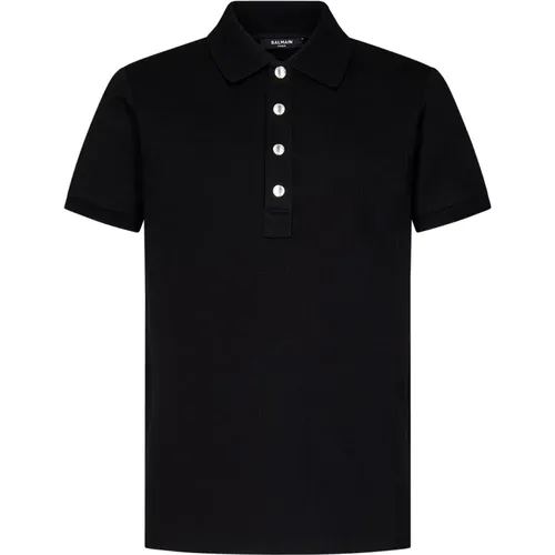 Schwarzes Poloshirt mit Monogrammmotiv , Herren, Größe: M - Balmain - Modalova