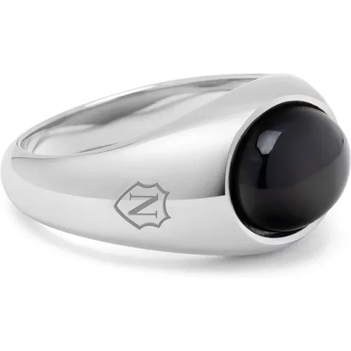 Silver Oval Signet Ring with Black Onyx - Nialaya - Modalova