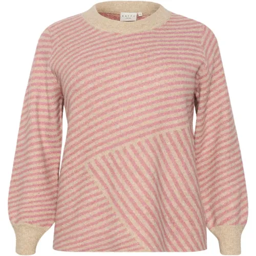 Federgrau Mel. / Rosa Strickpullover - Kaffe Curve - Modalova