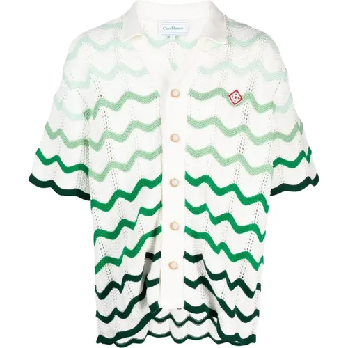 Gradient Wave Crochet Shirt in White/Green , male, Sizes: XL - Casablanca - Modalova