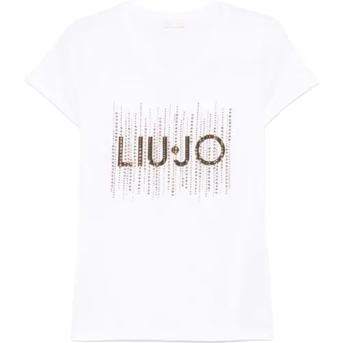 T-Shirt mit Strass und Rundhalsausschnitt , Damen, Größe: S - Liu Jo - Modalova