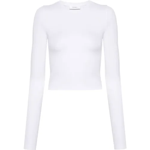 Weißes Stretch-Jersey Rundhals T-Shirt , Damen, Größe: S - Wardrobe.nyc - Modalova