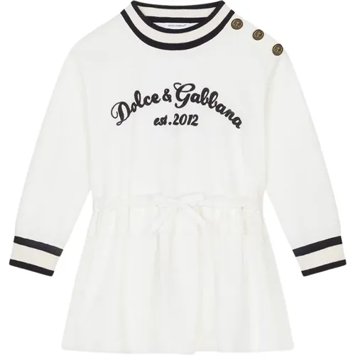Winterkleid aus Baumwolle mit Rüschen und gesticktem Logo - Dolce & Gabbana - Modalova