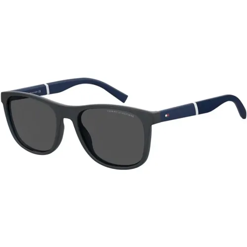Matte Blue Sonnenbrille mit Grauen Gläsern , unisex, Größe: 54 MM - Tommy Hilfiger - Modalova