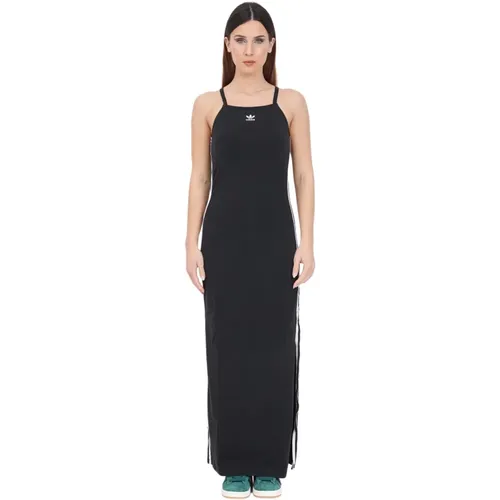 Schwarzes langes Kleid mit Streifen , Damen, Größe: XS - adidas Originals - Modalova